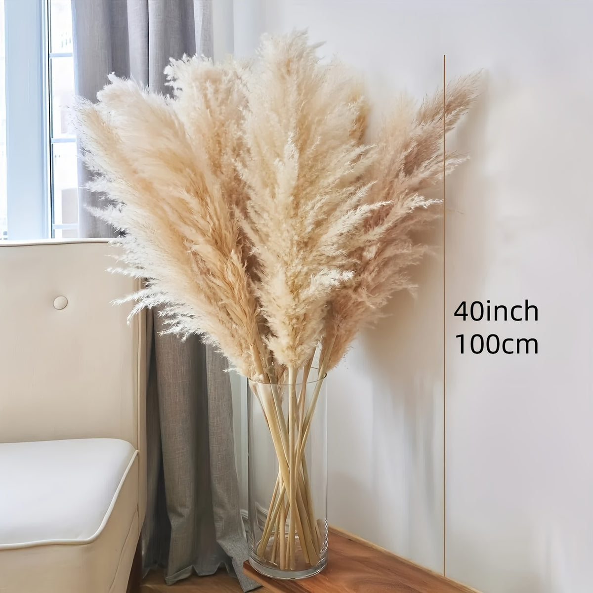 Pampas Grass Decor, Bohemian Style, Fluffy Feather Accents, Dry Flower - 5pcs 101.6cm Tall