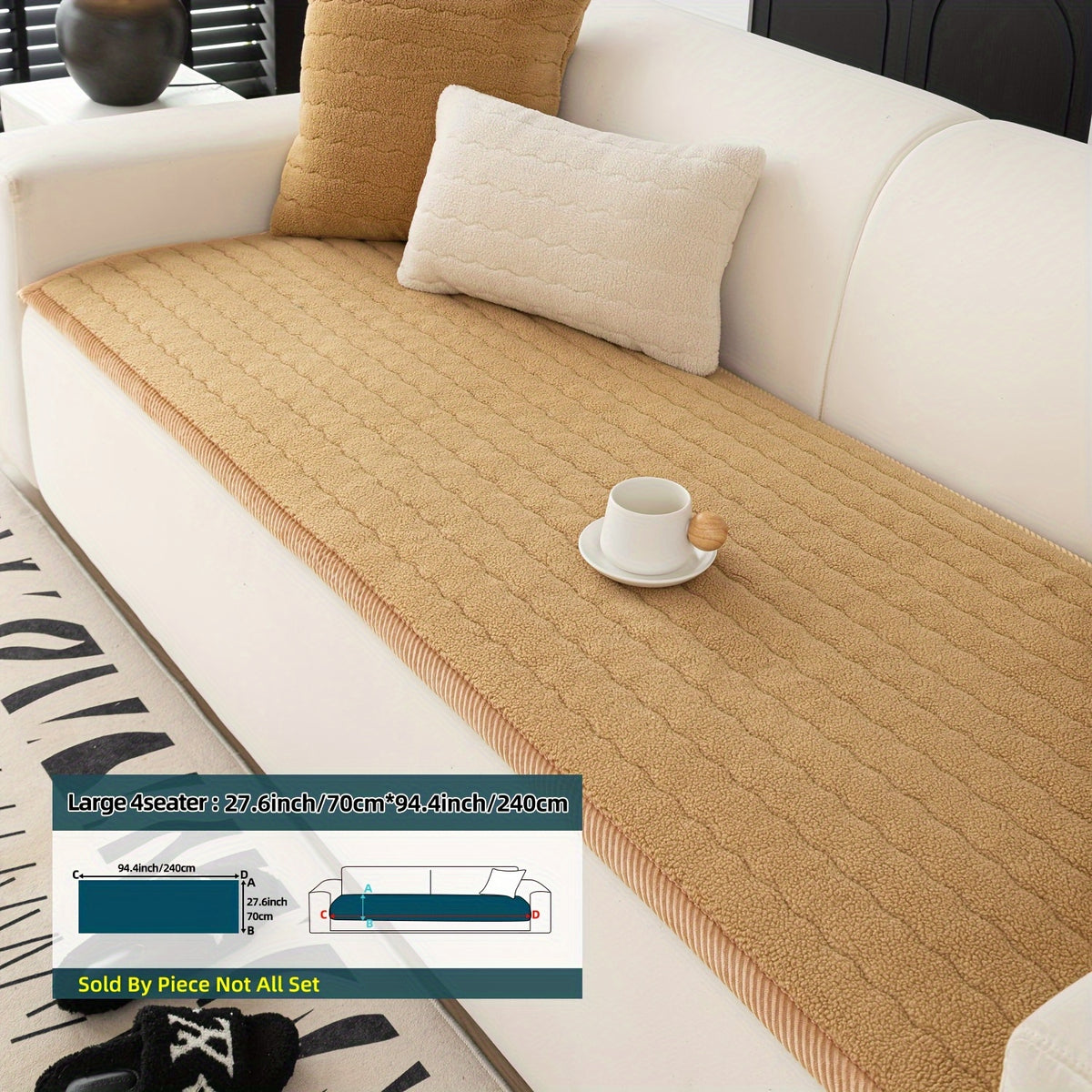 1pc Contemporary Thick Suede Sofa Pad, Machine Washable, Pet Friendly, Polyester 100%, Short Plush, Quilted Design, No Printing, Compatible with Armchair, Loveseat, 3-Seater, 4-Seater, Sectional Sofas, 250-300 g/㎡ - Ideal f