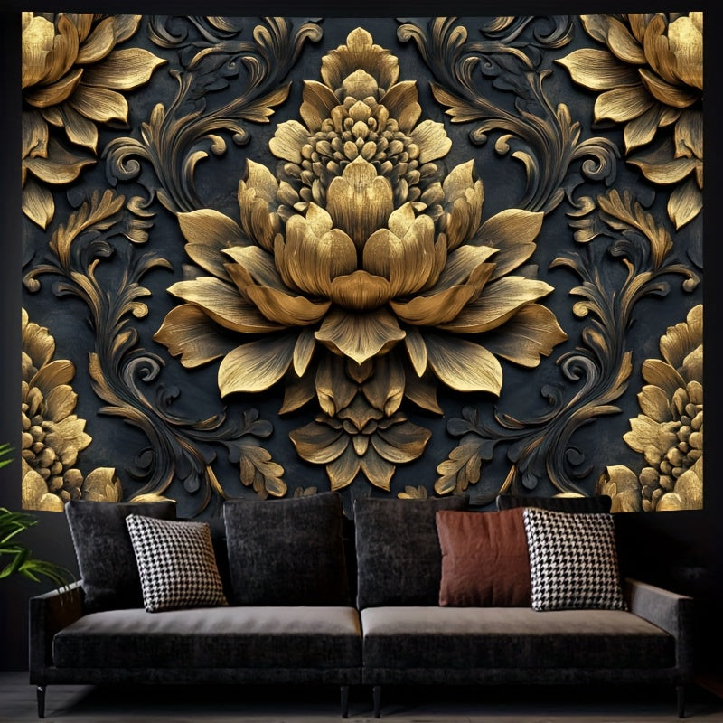 Luxurious 3D Wallpaper with Elegant Black & Golden Floral Design