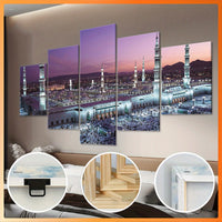 Mosque Landscape Canvas Wall Art Set, Wood Framed Ink Print Posters - 5pcs