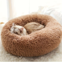 Donut-Shaped Plush Cat Bed, Soft Polyester Fleece, Non-Skid Bottom