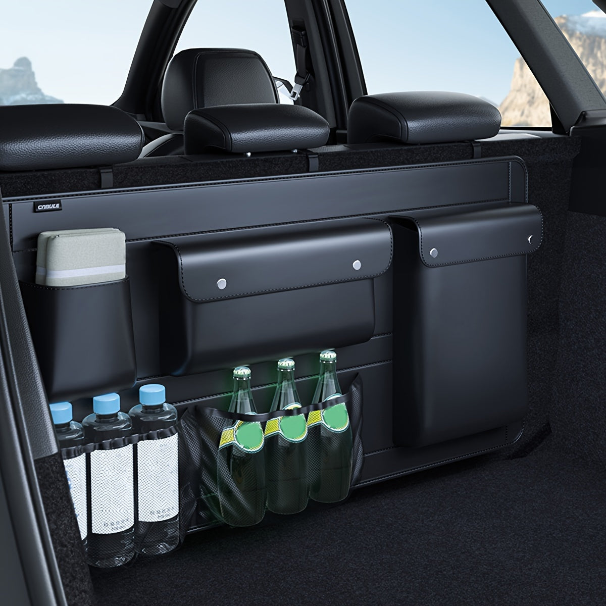 Large Capacity Car Trunk Organizer With Partition Design, Multifunctional PU Leather Storage Box