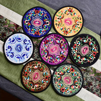 12 Pieces of Traditional Chinese Embroidered Coasters - 12.8cm/5.03in Diameter - Linen Blend Cover - Perfect for Home and Kitchen Decor
