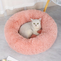 Donut-Shaped Plush Cat Bed, Soft Polyester Fleece, Non-Skid Bottom