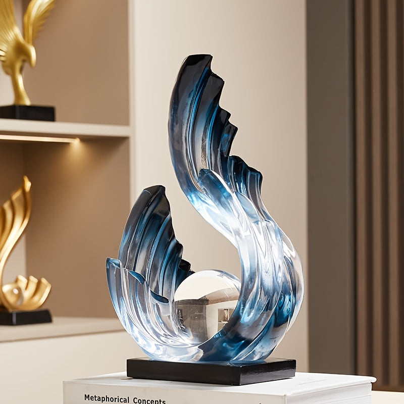Elegant Blue-Green Resin Abstract Wave Statue