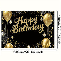 Luxury Black & Golden Happy Birthday Backdrop, Polyester Party Decor with Diamond Balloons & Sparkles, Versatile Indoor/Outdoor Celebration Banner for Weddings, Birthdays & More, No Electricity Needed