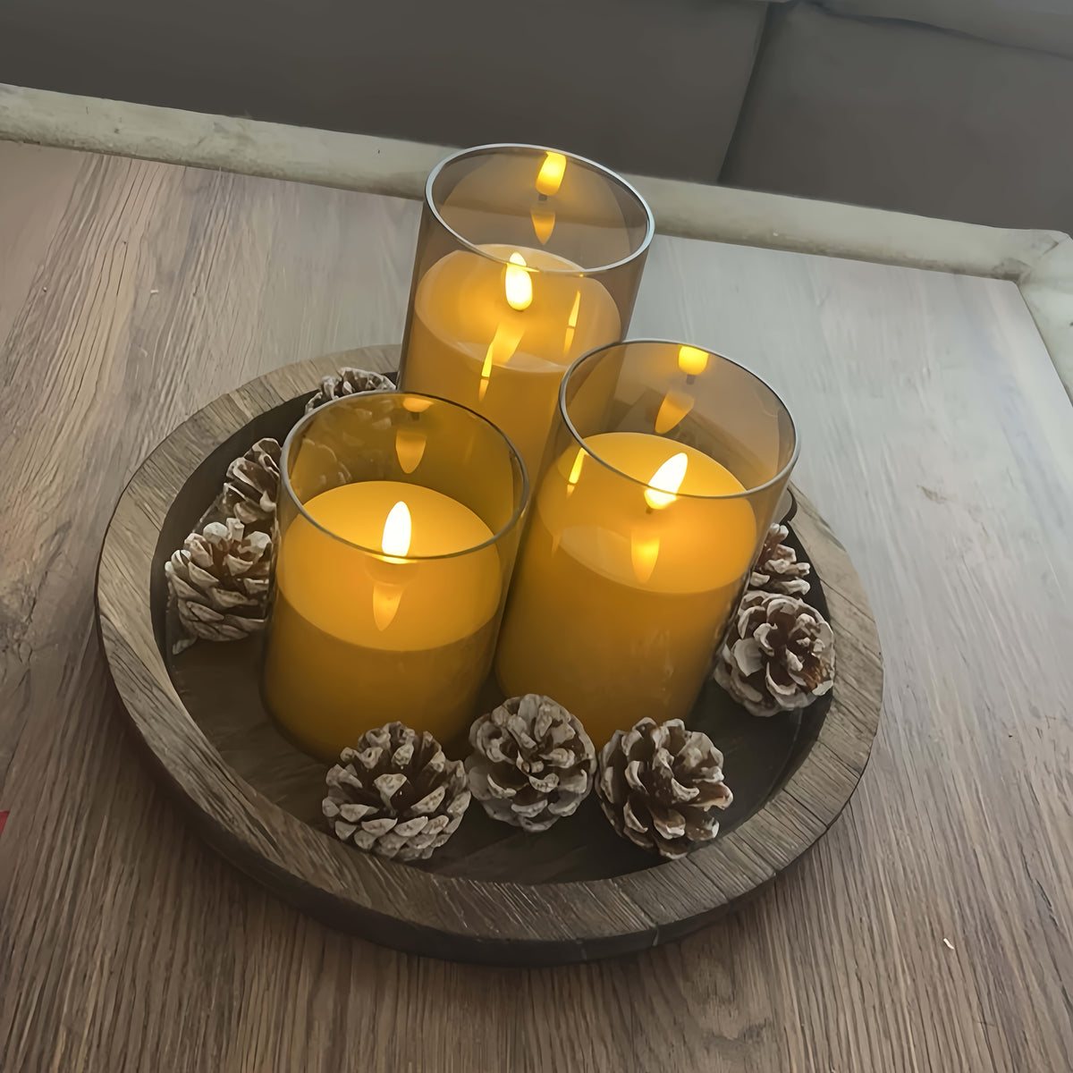 Three-Pack Flameless Candle with Flashing, Remote Control and Timer, Wicking Acrylic Electric Candle, Battery Powered LED Column Candle - Gray 10.16cm12.7cm15.24cm