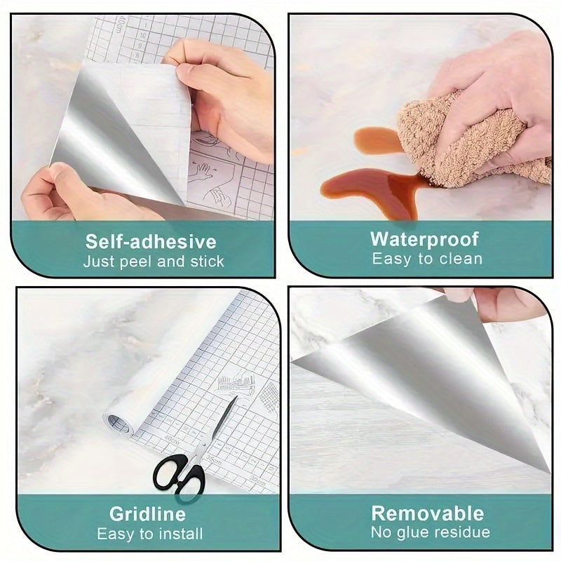 1 Roll of Marble Wallpaper, Self-Adhesive Kitchen Stickers - Waterproof And Stain-Resistant Kitchen Stickers, Window Sills, Bay Window Cabinets, Desktop Stickers, Furniture Renovation Wallpaper Stickers! Removable Self-Adhesi