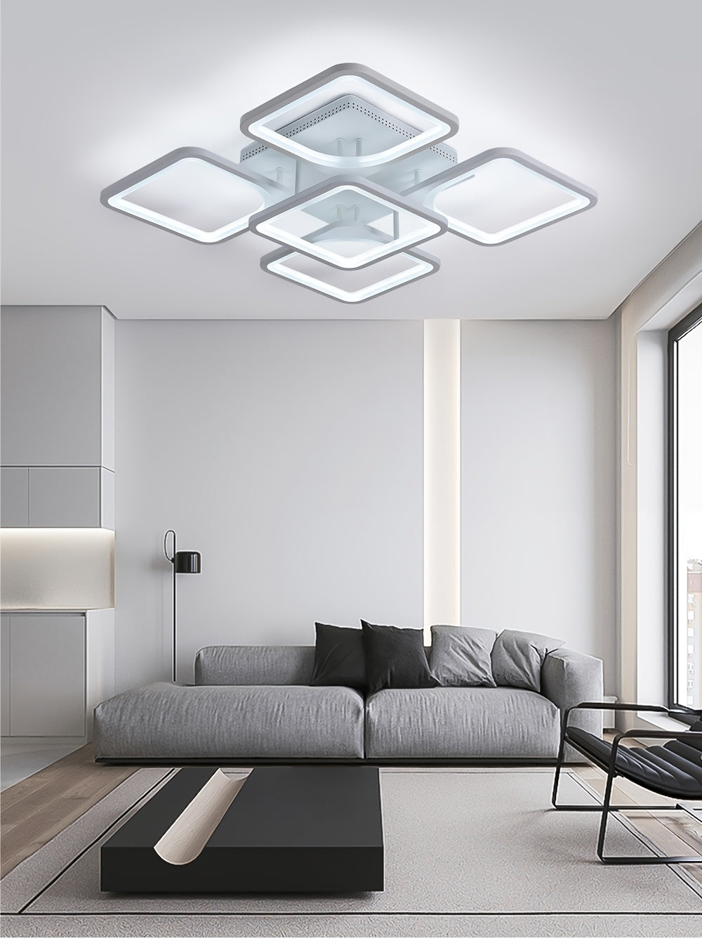 Modern LED Ceiling Light Fixture - Dimmable Metal Semi Flush Mount with Remote, Acrylic Shade, Infrared Sensor, 110-240V Hard-Wired Indoor Lighting for Living Room, Bedroom, Study - No Battery Required