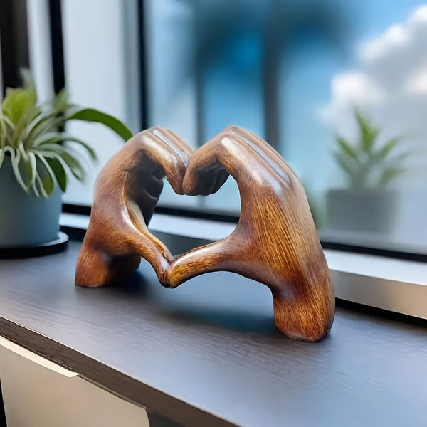 Wooden Resin Heart-Shaped Hand Carved Figurine, Contemporary Inspirational Art Statue, Home Office Shelf Living Room Decor, Mother's Day Desktop Accent, New Year's, Easter Party Decoration, Holiday Gift for Multiple Room Type