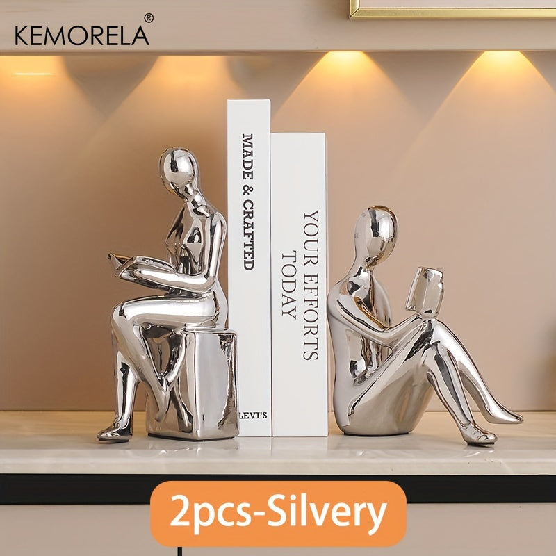 KEMORELA Vintage Ceramic Figurines Set of 2, Luxury Book Reading Statues, Non-Electric Decor for Living Room, Bedroom, Home and Office