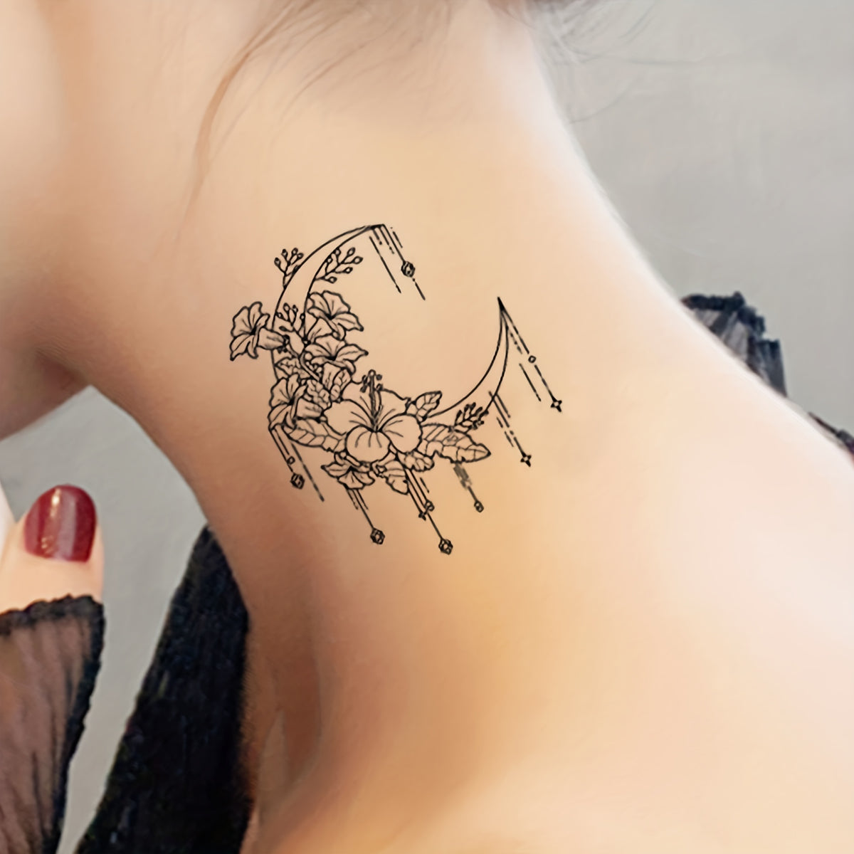 Hand Moon Flower Hannah Pattern Temporary Tattoo Stickers - 30pcs