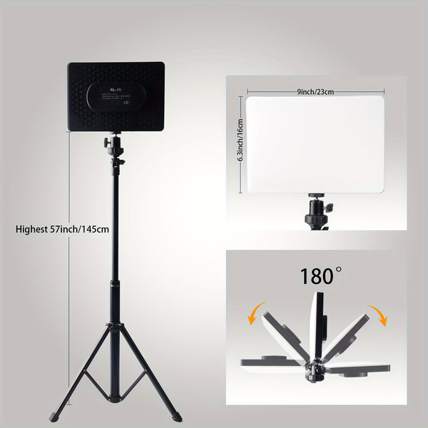 LED Video Light with 144.78cm Tripod Stand, 25.4cm Square Dimmable Fill Light