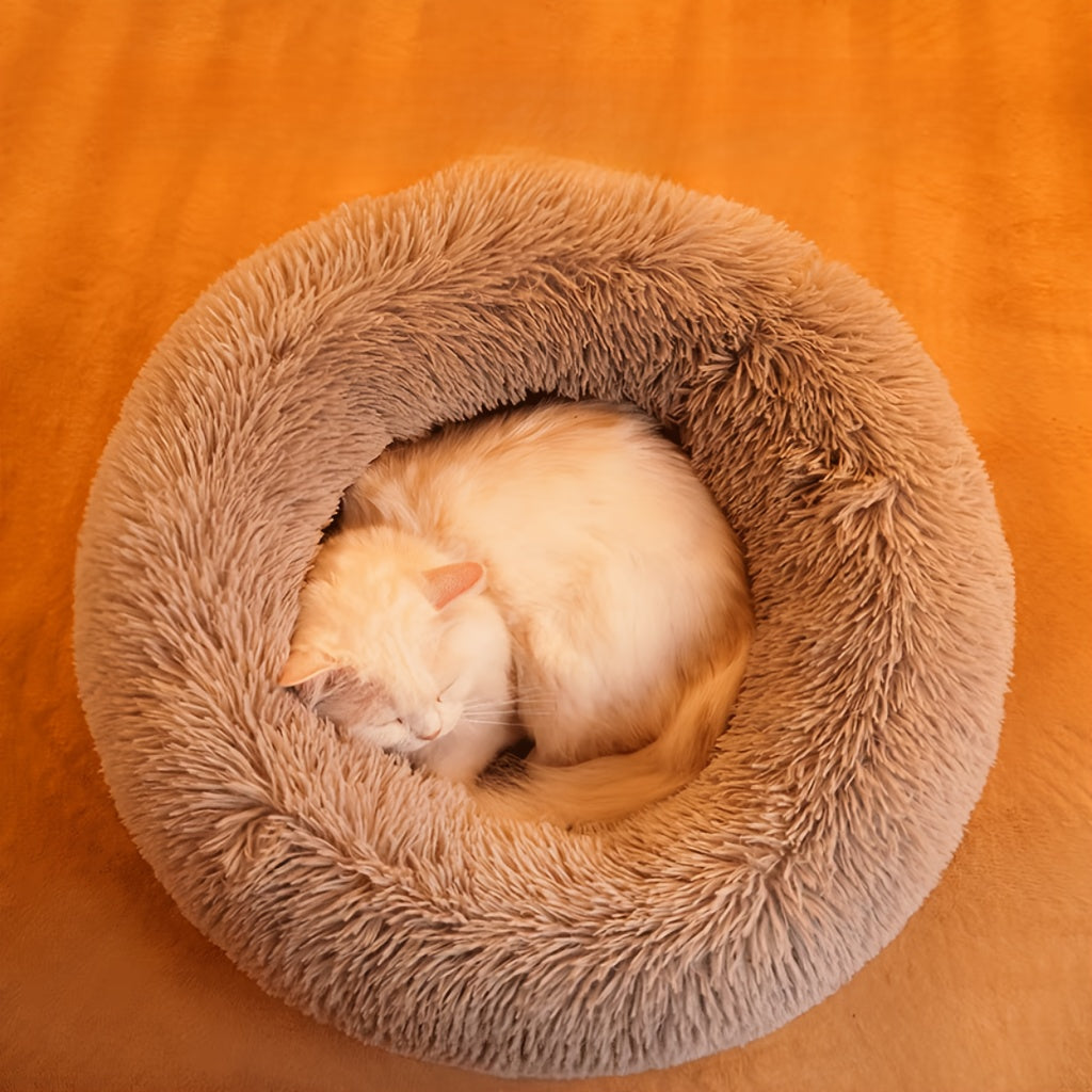 Cozy All-Season Cat Bed with Non-Slip Bottom, Round Polyester