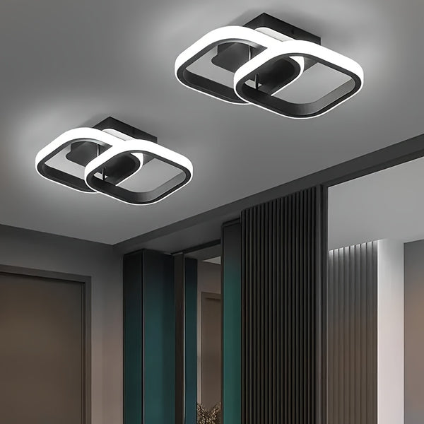 Modern Art Square Chandelier, Black/White, 3000K/4000K/6000K LED, Acrylic Lampshade, Button Control, Hard Wire, Suitable for Corridor, Kitchen, Bathroom, Stairs, Balcony, Bedroom, Including Installation Hardware