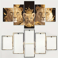 Art Deco Lion Family Canvas Wall Art Set - 5pcs
