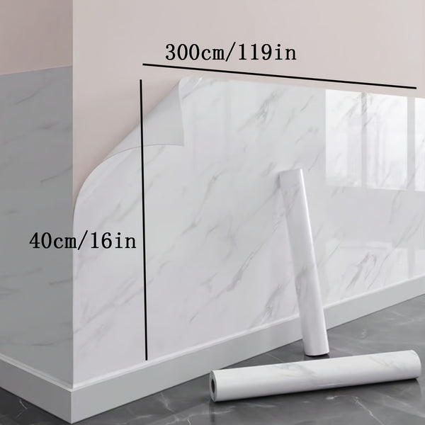 Marble Aluminum Foil Kitchen Wallpaper - High Temp, Waterproof & Oil-Resistant Sticker for Cabinets and Stovetops, 299.72cmx15.7