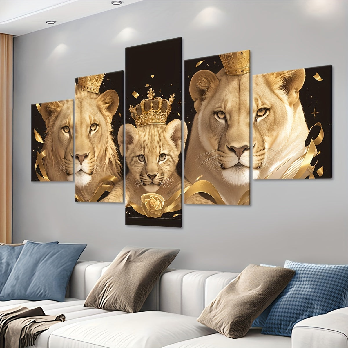 Art Deco Lion Family Canvas Wall Art Set - 5pcs
