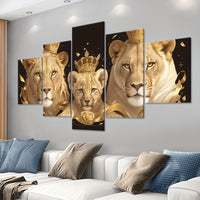 Art Deco Lion Family Canvas Wall Art Set - 5pcs