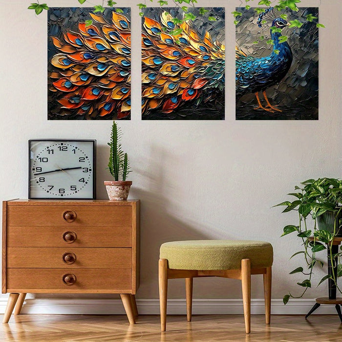 Elegant Peacock Canvas Wall Art - 3pcs Set