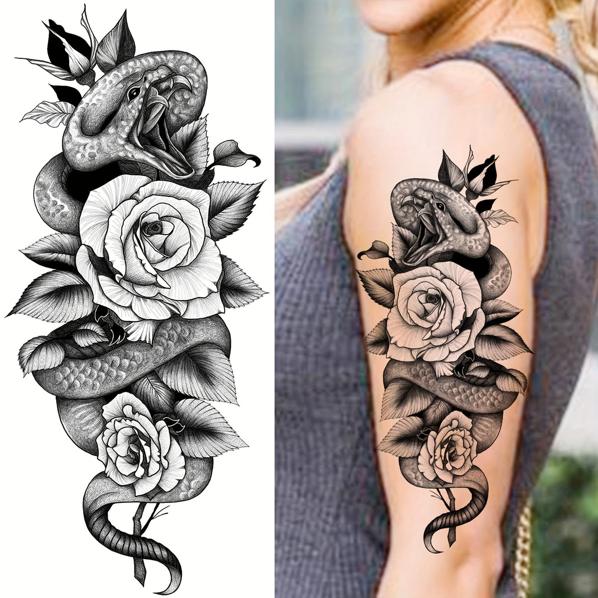 Realistic Sketches of Peony Roses - 36 Temporary Tattoos