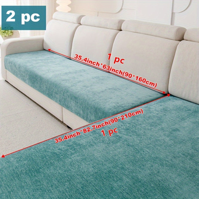 Modern Chenille Sofa Protection Pad 2pc Set – Pet Friendly, Non-Slip, Scratch Resistant – Machine Washable Polyester Sofa Covers for Armchair, Loveseat, 3-Seater, 4-Seater and Sectional Sofas