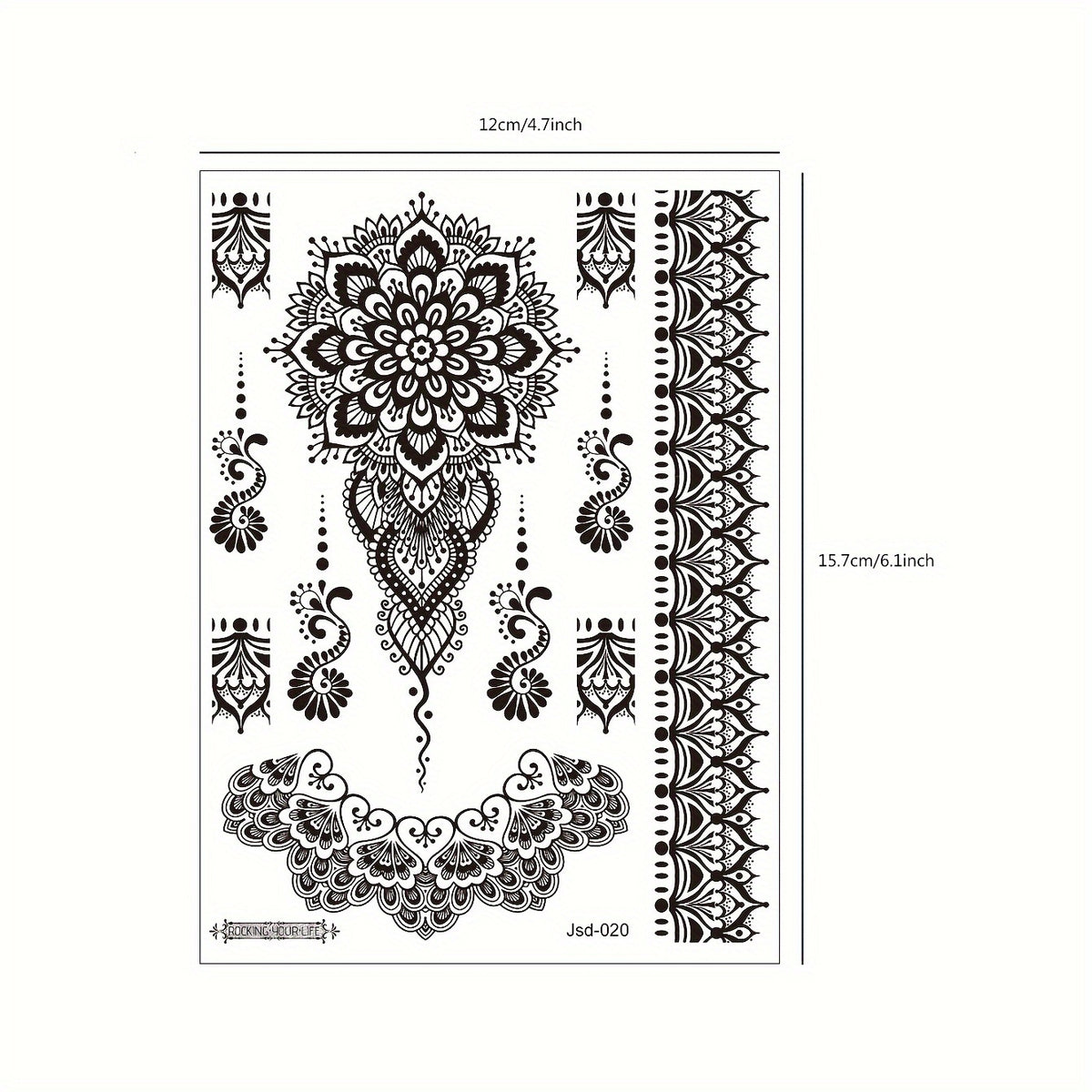 STARTTOOS Black Lace Floral Temporary Tattoo Stickers - Waterproof, Realistic Finger & Wrist Designs for a Chic Look