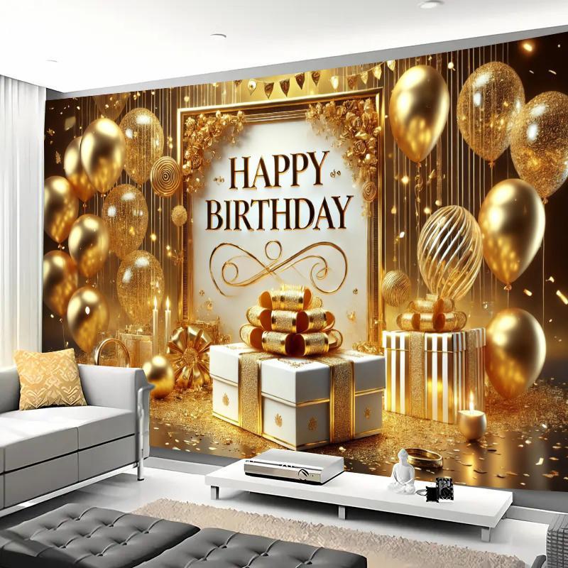 Luxurious Golden-Themed Happy Birthday Backdrop - 243.84x182 cm