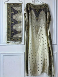 Print Boat Neck Abaya, Elegant Short Batwing Sleeve Loose Dress With Scarf For Spring & Summer, Women'S Clothing