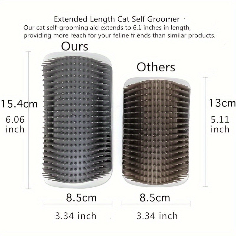 Wall-Mounted Cat Self-Groomer Brush - Corner Massaging Scratcher