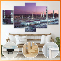 Mosque Landscape Canvas Wall Art Set, Wood Framed Ink Print Posters - 5pcs