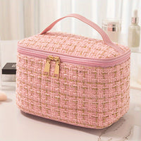 Elegant Plaid Cosmetic Bag - Large Capacity, Multi-Functional Travel Organizer