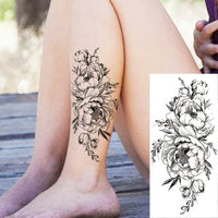 Realistic Black Peony Flower Temporary Tattoo Sticker