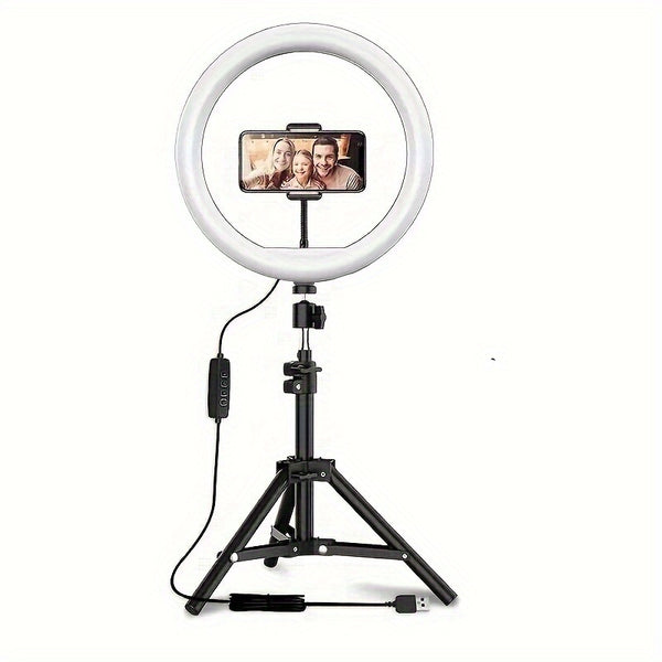 LED Selfie Ring Light with Tripod Stand & Flexible Phone Holder - USB Powered - 12-Inch