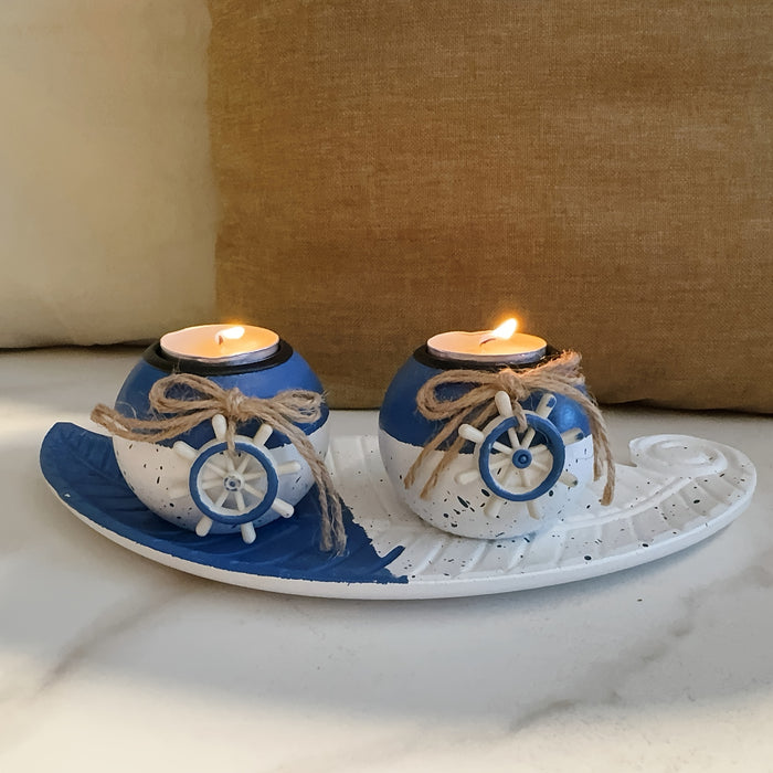 Nautical Wooden Tealight Candle Holder Set