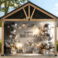 1 Piece, Happy Birthday Banner, Silvery And White Balloons And Gifts Birthday Party Celebration Decorations, 16 Years Old, 18 Years Old, 21 Years Old, 30 Years Old, 40 Years Old, 50 Years Old, 60 Years Old Birthday Party Univ