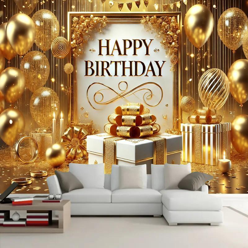 Luxurious Golden-Themed Happy Birthday Backdrop - 243.84x182 cm