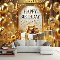 Luxurious Golden-Themed Happy Birthday Backdrop - 243.84x182 cm