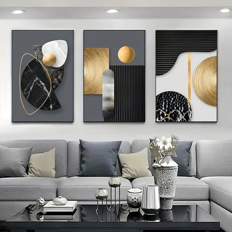 Abstract Marble Canvas Art Set - Modern Geometric Design - 3pcs