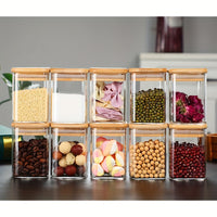 10-Piece Square Glass Spice Jars Set with Measuring Spoon