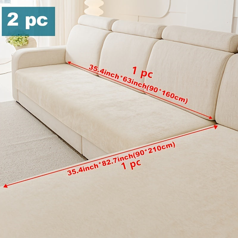 Modern Chenille Sofa Protection Pad 2pc Set – Pet Friendly, Non-Slip, Scratch Resistant – Machine Washable Polyester Sofa Covers for Armchair, Loveseat, 3-Seater, 4-Seater and Sectional Sofas