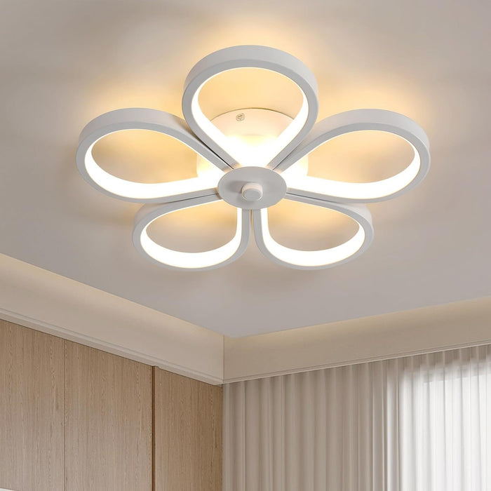 Modern LED Semi-Recessed Flush Mount Light Fixture, 85-265V, Flower-Shaped Tri-Color Dimmable Ceiling Light with Acrylic Shade - Ideal for Living Room, Bedroom, Study, Dining Room, and Foyer Decor, Bedroom Lighting | Modern C