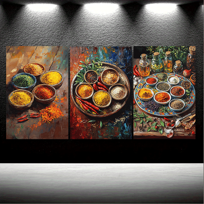 Canvas Painting--Unframed - Colorful Indian Spices Oil Painting Style - 3pcs/Set