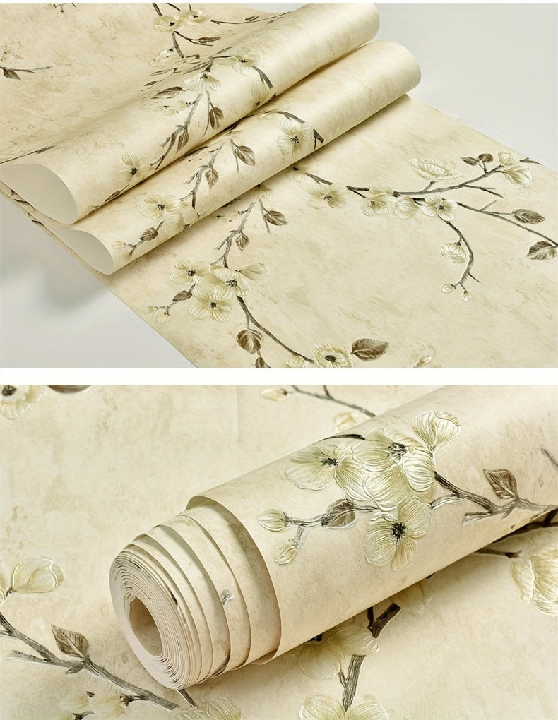 Rustic Style Plum Blossom Pattern Non-woven Wallpaper