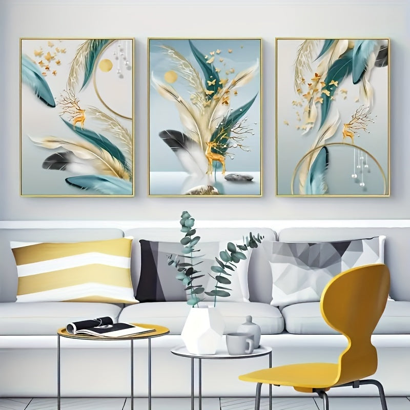 Modern Feather Canvas Art Set - Unframed -3pcs