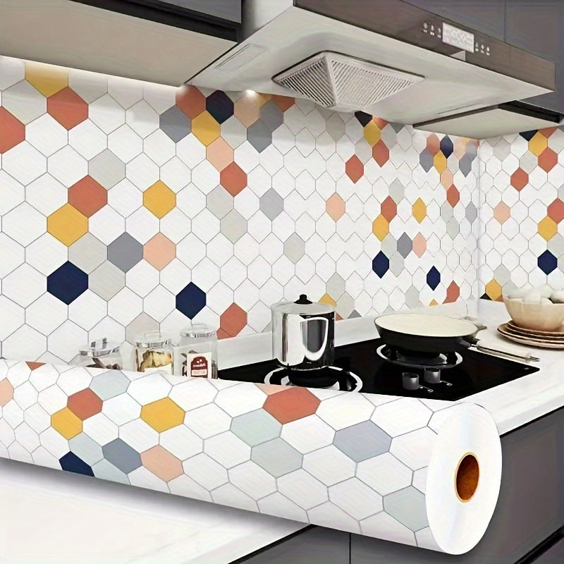 Easy-Apply Hexagon Vinyl Wallpaper - Waterproof & Oil-Proof