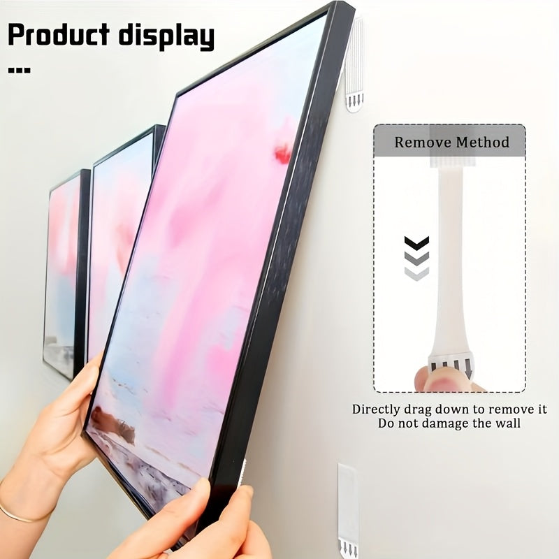 12 Pairs (24pcs) of No-Drill Picture Hanging Strips - Double-Sided Removable Wall Hooks, Suitable for Frames And Artwork, No Trace Adhesive, Water-Resistant Mounting Tape, Heavy-Duty Picture Hanging Set, No-Drill Picture Hang