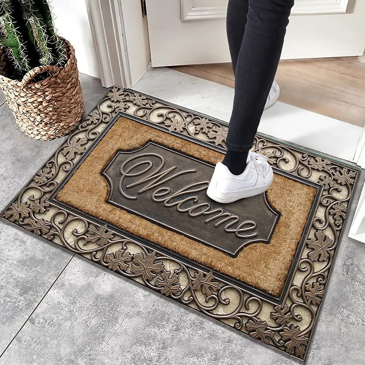 1pc Welcome Home Doormat - 100% Polyester, 6mm Thick, Rubber Backed, Non-Slip, Machine Washable, Rectangular Entryway Mat with Abstract Line Pattern - Durable, Easy to Clean, Decorative Mat for Door, Bathroom, and Entryway -