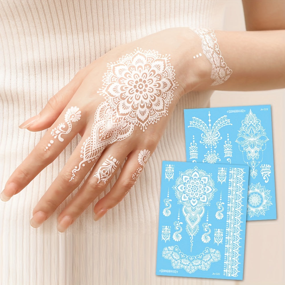 White Henna Temporary Tattoos - Lace Mandala Designs - 4 Sheets