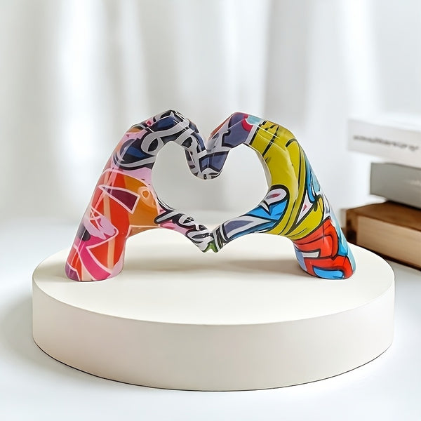 Romantic Resin Heart Gesture Sculpture - Love Sign Figurine